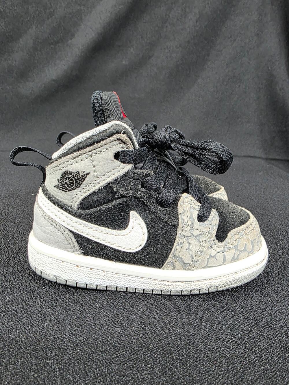 Nike Air Jordan 1 Mid SE Elephant Toe Grey Black Toddler Shoes Size 4C